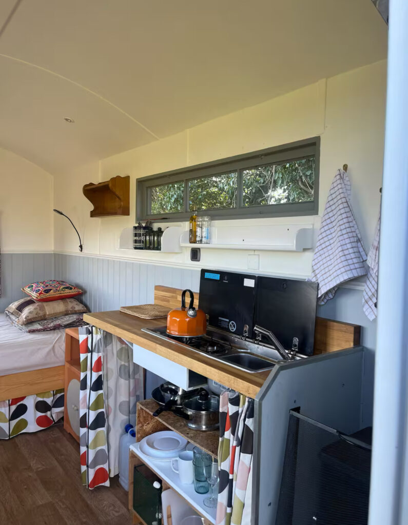 Shepherds Hut in Somerset for Hire to stay in, interior.